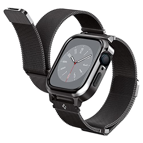 Spigen Metal Fit Pro Hülle mit Armband Kompatibel mit Apple Watch Serie 9/8/7 45mm - Graphit von Spigen