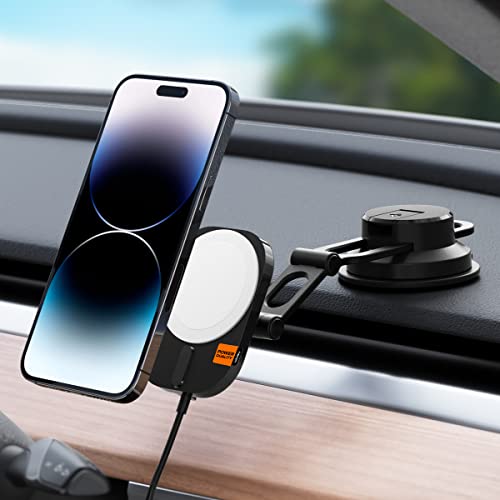 Spigen OneTap Pro 3 15W MagSafe Autohalterung mit Ladefunktion, Armaturenbrett Ladegerät, Kabelloses Auto Handyhalterung mit Ladefunktion, Kompatibel mit iPhone 16 15 14 13 12 Pro Max Pro Plus von Spigen