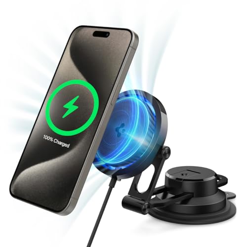 Spigen OneTap Pro 3 Cryomax Magsafe Autohalterung mit Ladefunktion, Kompatibel mit iPhone 16 15 14 13 12, Armaturenbrett Handyhalterung, Schnellladen Kfz Wireless Car Charger von Spigen