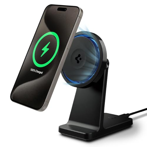 Spigen OneTap Pro 3 Cryomax Qi2 15W MagSafe Ladestation, Ständer Ladegerät, Kabelloses Ladegerät Stand mit MagSafe【Handykühlung】 Kompatibel mit iPhone 16 16e 15 14 13 12 Pro Max Plus - Schwarz von Spigen
