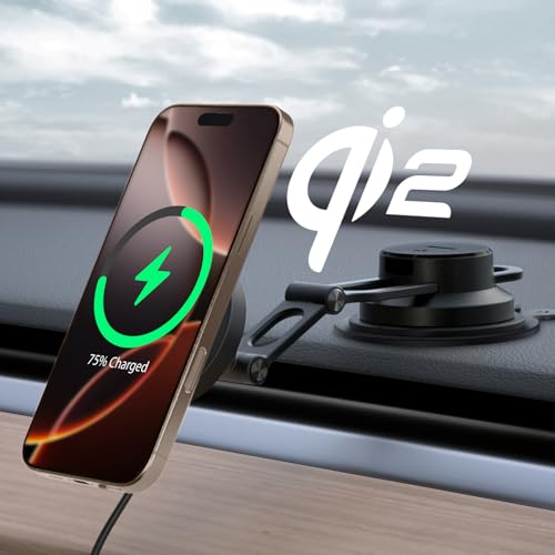 Spigen OneTap Pro 4 Qi2 15W MagSafe Autohalterung mit Ladefunktion【Qi2 Zertifiziert & Armaturenbrett 】 Ladegerät, Schellladen, Auto Handyhalterung für iPhone 16, 15, 14, 13, 12 Pro Max Plus von Spigen