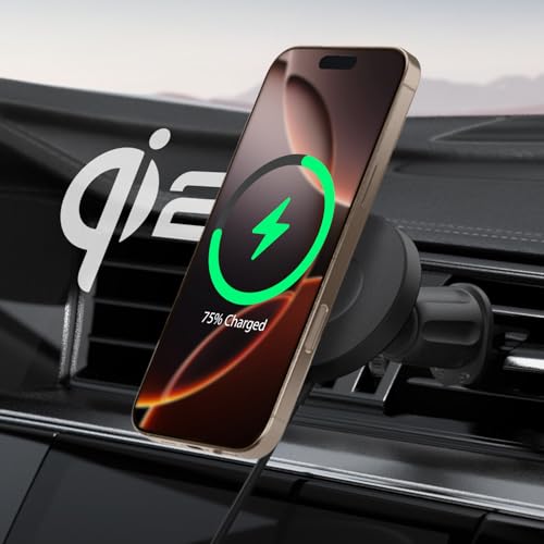 Spigen OneTap Pro 4 Qi2 15W MagSafe Autohalterung mit Ladefunktion【Qi2 Zertifiziert & Lüftungshaken】 Ladegerät, Schellladen, Auto Handyhalterung für iPhone 16, 15, 14, 13, 12 Pro Max Plus von Spigen