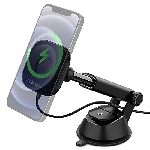 Spigen OneTap Pro MagFit Magnetisches Kabelloses Handyhalterung Auto Ladegerät Designed für MagSafe, Fast Wireless Charger Auto Saugnapf Handyhalterung Kompatibel mit iPhone 13, 12 von Spigen