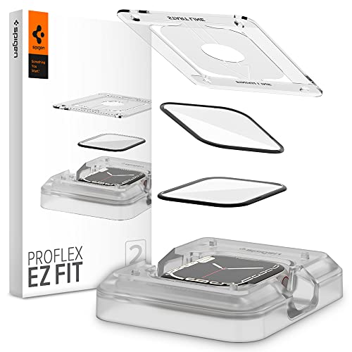 Spigen ProFlex EZ Fit Schutzfolie kompatibel mit Apple Watch 7 41mm, 2 Stück, Positionierhilfe für Installation, Anti-Kratzer, Kristallklar, Apple Watch 7 41mm Folie von Spigen