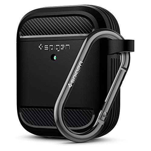 Spigen Rugged Armor Entwickelt für Apple Airpods 1 & 2 Hülle Case [Front LED sichtbar] - Schwarz von Spigen