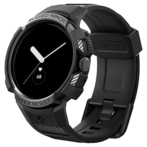 Spigen Rugged Armor Pro Armband mit Hülle Kompatibel mit Google Pixel Watch (2022) (Nicht kompatibel mit Pixel Watch 2) - Schwarz von Spigen