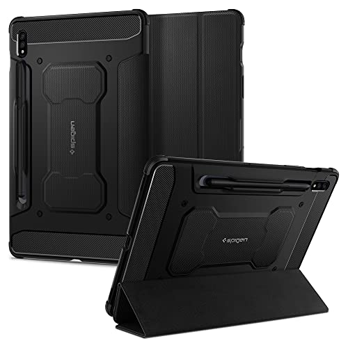 Spigen Rugged Armor Pro Entwickelt für Samsung Galaxy Tab S8 (2022) / Galaxy Tab S7 Hülle mit Trifold Stand/Auto Wake/Sleep-Funktion (2020) Schutzhülle Case Cover - Schwarz von Spigen