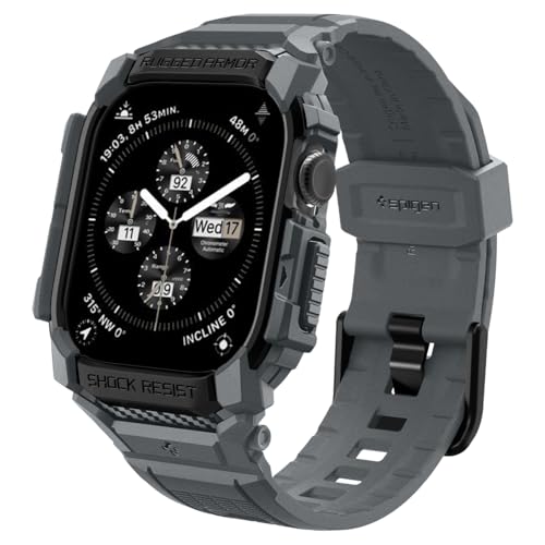 Spigen Rugged Armor Pro Hülle mit Armband Kompatibel mit Apple Watch 10 46mm (2024) - Dunkelgrau von Spigen