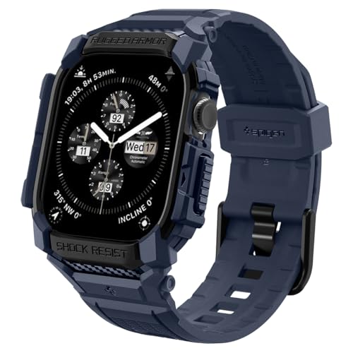 Spigen Rugged Armor Pro Hülle mit Armband Kompatibel mit Apple Watch 10 46mm (2024) - Marineblau von Spigen