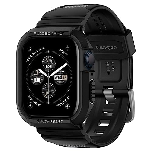 Spigen Rugged Armor Pro Hülle mit Armband Kompatibel mit Apple Watch Serie 9/8/7(41mm) 6/5/SE(40mm) - Schwarz von Spigen