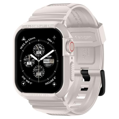 Spigen Rugged Armor Pro Hülle mit Armband Kompatibel mit Apple Watch Serie 9/8/7(45mm) 6/5/SE(44mm) - Dünenbeige von Spigen