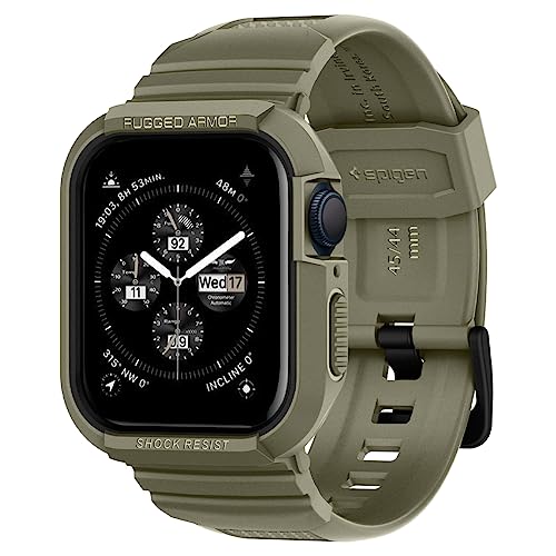Spigen Rugged Armor Pro Hülle mit Armband Kompatibel mit Apple Watch Serie 9/8/7(45mm) 6/5/SE(44mm) - Vintage Khaki von Spigen