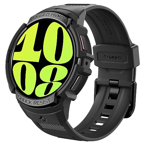 Spigen Rugged Armor Pro Hülle mit Armband Kompatibel mit Samsung Galaxy Watch 6 44mm 2023 - Schwarz von Spigen