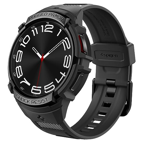 Spigen Rugged Armor Pro Hülle mit Armband Kompatibel mit Samsung Galaxy Watch 6 Classic 43mm 2023 - Schwarz von Spigen