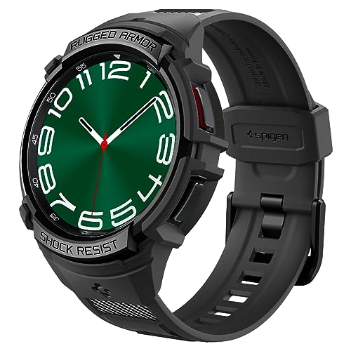 Spigen Rugged Armor Pro Hülle mit Armband Kompatibel mit Samsung Galaxy Watch 6 Classic 47mm 2023 - Schwarz von Spigen