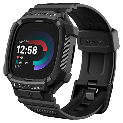 Spigen Rugged Armor Pro Hülle und Armband Kompatibel mit Fitbit Versa 4 / Fitbit Sense 2 - Schwarz von Spigen