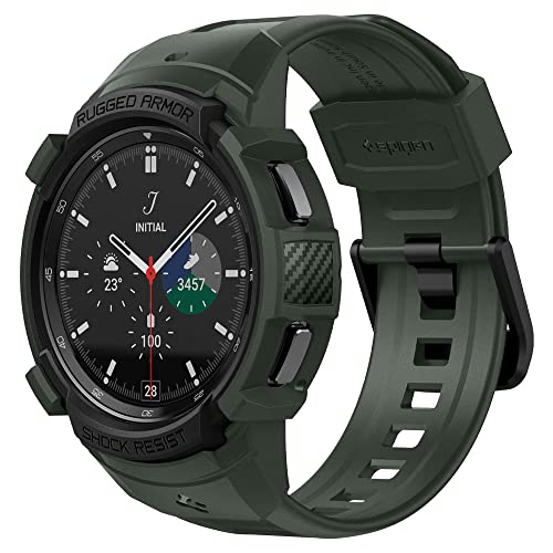 Spigen Rugged Armor Pro Kompatibel mit Galaxy Watch 4 Classic Armband mit Hülle 46mm -Militärgrün von Spigen