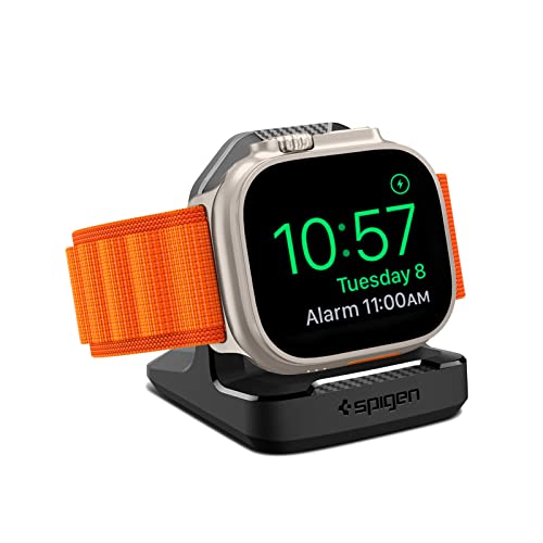 Spigen Rugged Armor Ständer Entwickelt für Apple Watch Ladestation für Apple Watch Ultra 2/1 und Serie 10/9/8/7/6/5/SE/4 - Schwarz von Spigen