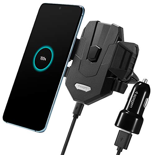 Spigen SteadiBoost Fast Auto Wireless Charger Handy Halterung für Auto Lüftung 5W / 7,5W / 10W One Tap Tech, mit Qi Ladestation Kabelloses Ladegerät von Spigen