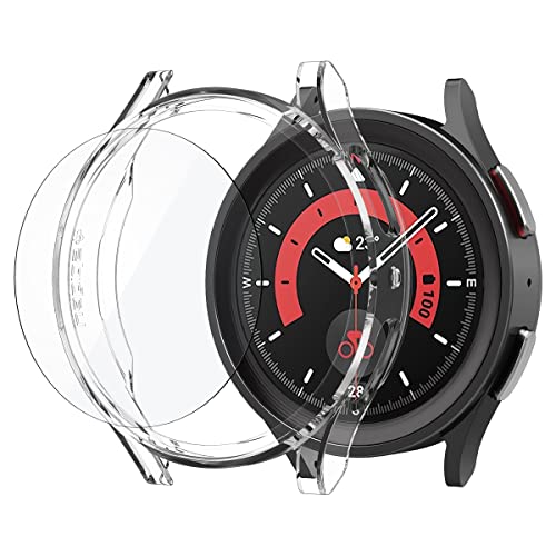 Spigen Thin Fit Hülle inklusive Schutzglas (1 Stück) Kompatibel mit Galaxy Watch 5 Pro 45mm (2022) - Crystal Clear von Spigen