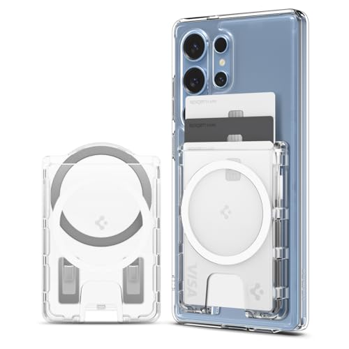Spigen Ultra Hybrid MagFit+ Magnetischer Kartenhalter mit Externem Metallring 3-Karten Kompatibel mit magnetischer Hülle Entwickelt für Samsung Galaxy S25/S25+/S25 Ultra Modelle - Kristallklar von Spigen