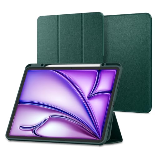 Spigen Urban Fit Hülle für iPad Air 13 Zoll 7. Gen M3 (2025) / 6. Generation M2 (2024) mit Stifthalter Auto Schlaf/Wach Funktion schlanke Schutzhülle mit veganem Veloleder - Mitternachtsgrün von Spigen