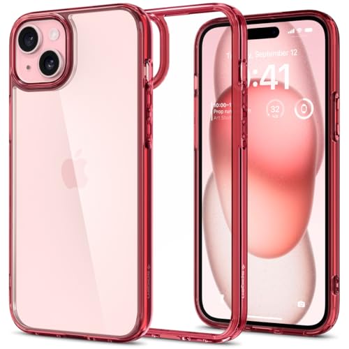 Spigen für iPhone 15 Plus Ultra Hybrid Hülle [Anti-Yellowing] Case Handyhülle Schutzhülle Cover Transparent Durchsichtig Dünn Slim -Red Crystal von Spigen
