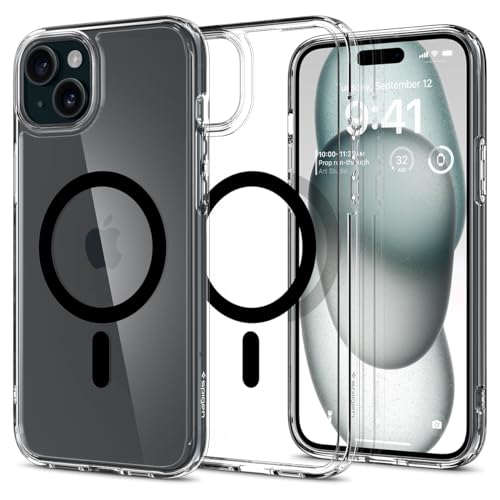 Spigen für iPhone 15 Plus Ultra Hybrid MagFit Hülle [Anti-Yellowing] Case Handyhülle Transparent Dünn Slim Kompatibel mit MagSafe -Schwarz von Spigen