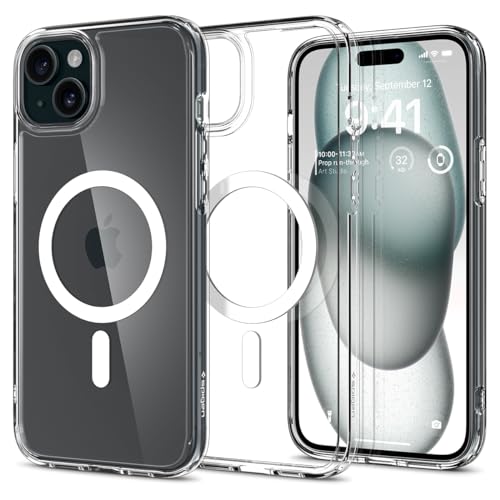 Spigen für iPhone 15 Plus Ultra Hybrid MagFit Hülle [Anti-Yellowing] Case Handyhülle Transparent Dünn Slim Kompatibel mit MagSafe -Weiß von Spigen