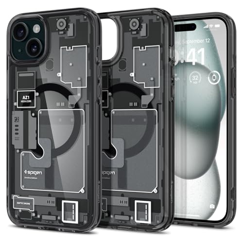 Spigen für iPhone 15 Plus Ultra Hybrid MagFit Hülle [Anti-Yellowing] Case Handyhülle Transparent Dünn Slim Kompatibel mit MagSafe -Zero One von Spigen