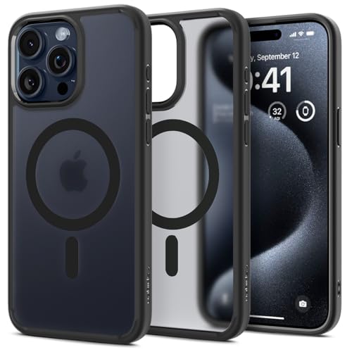 Spigen für iPhone 15 Pro Max Ultra Hybrid Frost MagFit Hülle [Anti-Yellowing] Case Handyhülle Transparent Dünn Slim Kompatibel mit MagSafe -Schwarz von Spigen