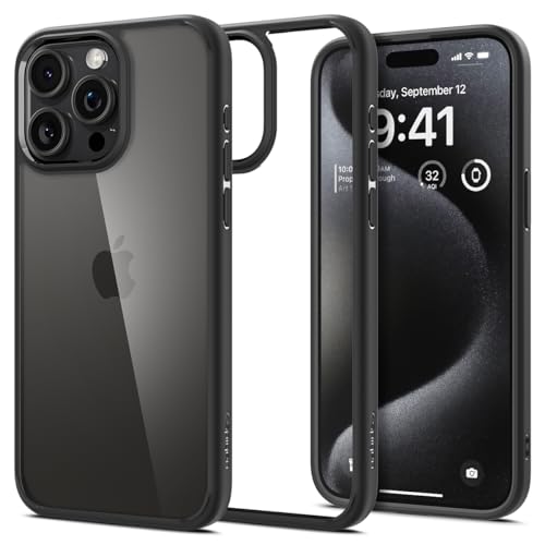 Spigen für iPhone 15 Pro Max Ultra Hybrid Hülle [Anti-Yellowing] Case Handyhülle Schutzhülle Cover Transparent Durchsichtig Dünn Slim -Matte Black von Spigen