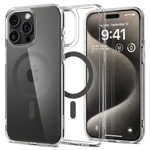 Spigen für iPhone 15 Pro Max Ultra Hybrid MagFit Hülle [Anti-Yellowing] Case Handyhülle Transparent Dünn Slim Kompatibel mit MagSafe -Graphite von Spigen