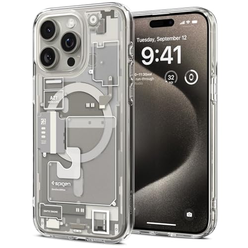 Spigen für iPhone 15 Pro Max Ultra Hybrid MagFit Hülle [Anti-Yellowing] Case Handyhülle Transparent Dünn Slim Kompatibel mit MagSafe -Zero One Natural Titanium von Spigen