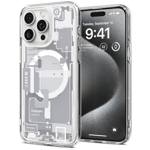 Spigen für iPhone 15 Pro Max Ultra Hybrid MagFit Hülle [Anti-Yellowing] Case Handyhülle Transparent Dünn Slim Kompatibel mit MagSafe -Zero One White von Spigen