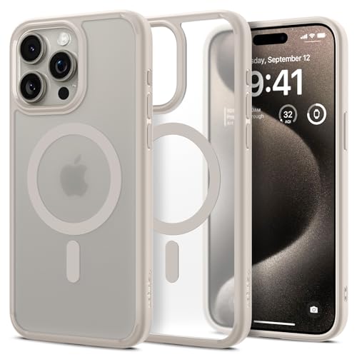 Spigen für iPhone 15 Pro Ultra Hybrid Frost MagFit Hülle [Anti-Yellowing] Case Handyhülle Transparent Dünn Slim Kompatibel mit MagSafe -Natural Titanium von Spigen