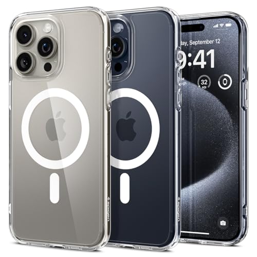 Spigen für iPhone 15 Pro Ultra Hybrid MagFit Hülle [Anti-Yellowing] Case Handyhülle Transparent Dünn Slim Kompatibel mit MagSafe -Weiß von Spigen