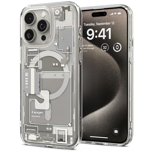 Spigen für iPhone 15 Pro Ultra Hybrid MagFit Hülle [Anti-Yellowing] Case Handyhülle Transparent Dünn Slim Kompatibel mit MagSafe -Zero One Natural Titanium von Spigen