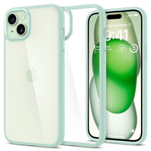Spigen für iPhone 15 Ultra Hybrid Hülle [Anti-Yellowing] Case Handyhülle Schutzhülle Cover Transparent Durchsichtig Dünn Slim -Green von Spigen