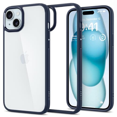 Spigen für iPhone 15 Ultra Hybrid Hülle [Anti-Yellowing] Case Handyhülle Schutzhülle Cover Transparent Durchsichtig Dünn Slim -Navy Blue von Spigen