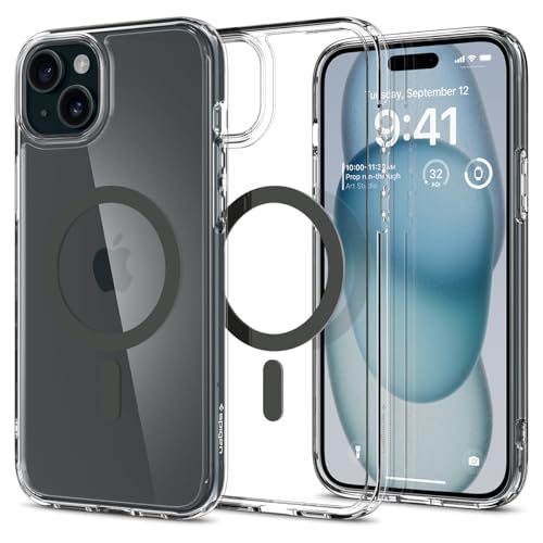 Spigen für iPhone 15 Ultra Hybrid MagFit Hülle [Anti-Yellowing] Case Handyhülle Transparent Dünn Slim Kompatibel mit MagSafe -Graphite von Spigen