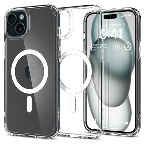 Spigen für iPhone 15 Ultra Hybrid MagFit Hülle [Anti-Yellowing] Case Handyhülle Transparent Dünn Slim Kompatibel mit MagSafe -Weiß von Spigen