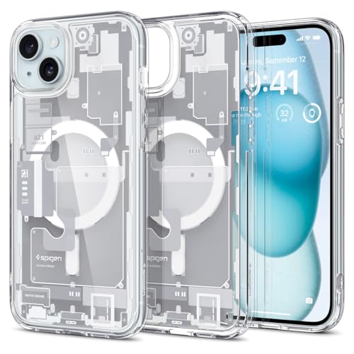 Spigen für iPhone 15 Ultra Hybrid MagFit Hülle [Anti-Yellowing] Case Handyhülle Transparent Dünn Slim Kompatibel mit MagSafe -Zero One White von Spigen