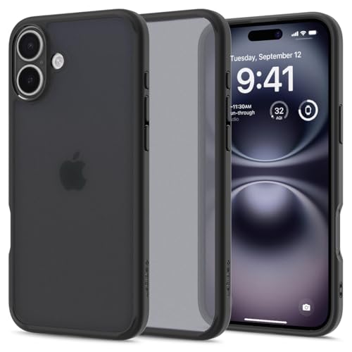 Spigen für iPhone 16 Hülle [Anti-Yellowing] Ultra Hybrid Case Handyhülle Schutzhülle Cover Transparent Durchsichtig Dünn Slim -Frost Black von Spigen