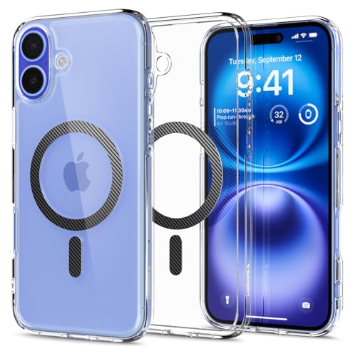 Spigen für iPhone 16 Hülle [Anti-Yellowing] Ultra Hybrid MagFit Case Handyhülle Transparent Dünn Slim Kompatibel mit MagSafe -Carbon Fiber von Spigen