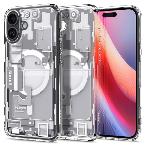 Spigen für iPhone 16 Plus Hülle [Anti-Yellowing] Ultra Hybrid MagFit Case Handyhülle Transparent Dünn Slim Kompatibel mit MagSafe -Zero One White von Spigen