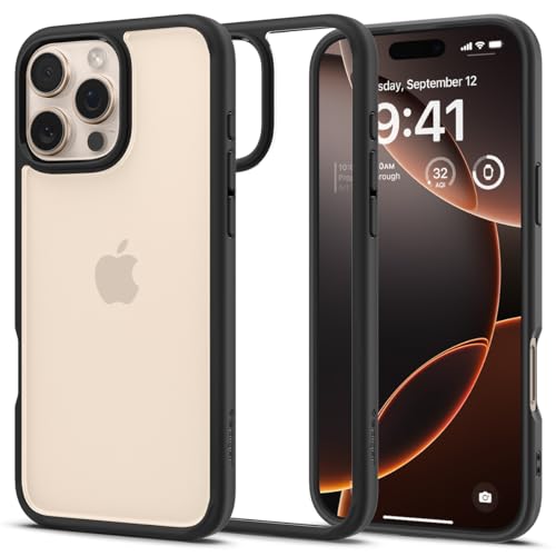 Spigen für iPhone 16 Pro Hülle [Anti-Yellowing] Ultra Hybrid Case Handyhülle Schutzhülle Cover Transparent Durchsichtig Dünn Slim -Matte Black von Spigen