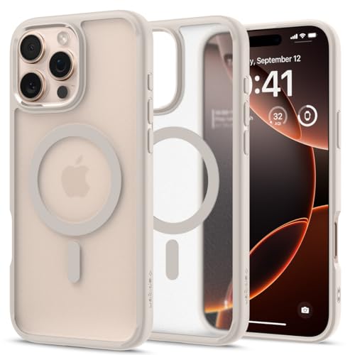 Spigen für iPhone 16 Pro Hülle [Anti-Yellowing] Ultra Hybrid MagFit Case Handyhülle Transparent Dünn Slim Kompatibel mit MagSafe -Frost Natural Titanium von Spigen