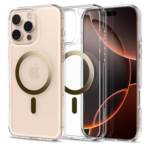 Spigen für iPhone 16 Pro Hülle [Anti-Yellowing] Ultra Hybrid MagFit Case Handyhülle Transparent Dünn Slim Kompatibel mit MagSafe -Gold von Spigen