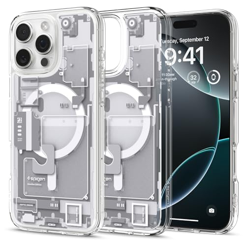 Spigen für iPhone 16 Pro Hülle [Anti-Yellowing] Ultra Hybrid MagFit Case Handyhülle Transparent Dünn Slim Kompatibel mit MagSafe -Zero One White von Spigen